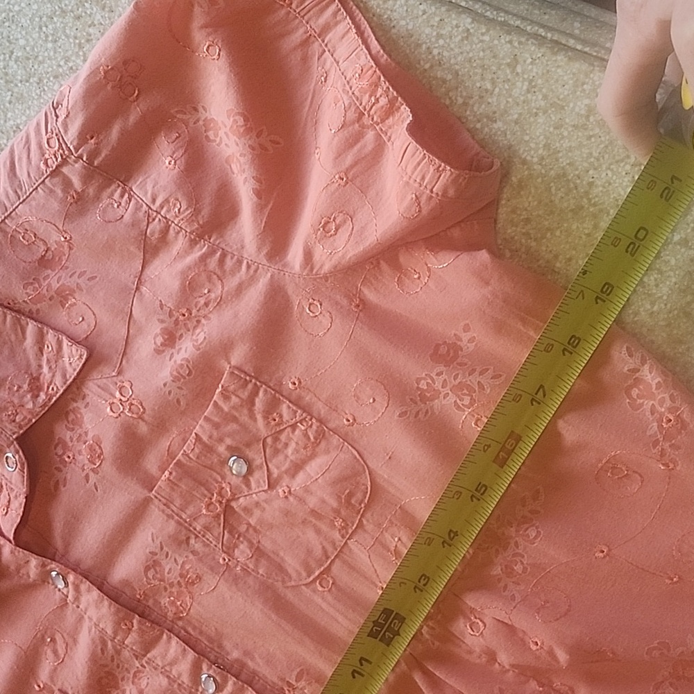 Shyanne Western Pearl Snap Embroidered Peach Short Sleeve Cotton Top Size L - Picture 6 of 14